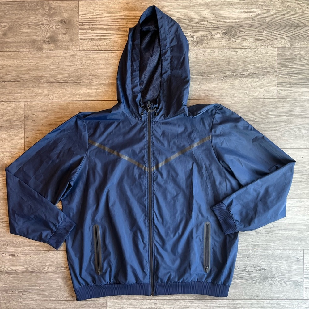 Ideology Men’s Long Sleeve Full Zip Windbreaker Hooded Rain Jacket Navy Blue XXL